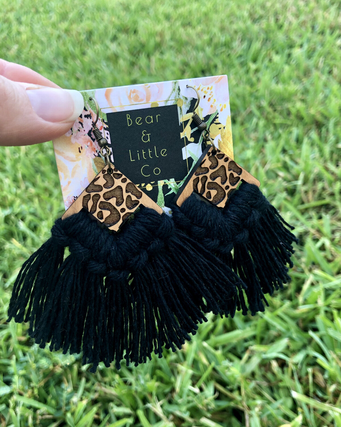 Macrame Earrings (Leopard Black)