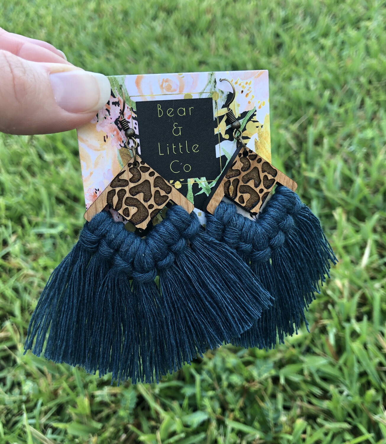 Macrame Earrings (Leopard Peacock Blue)