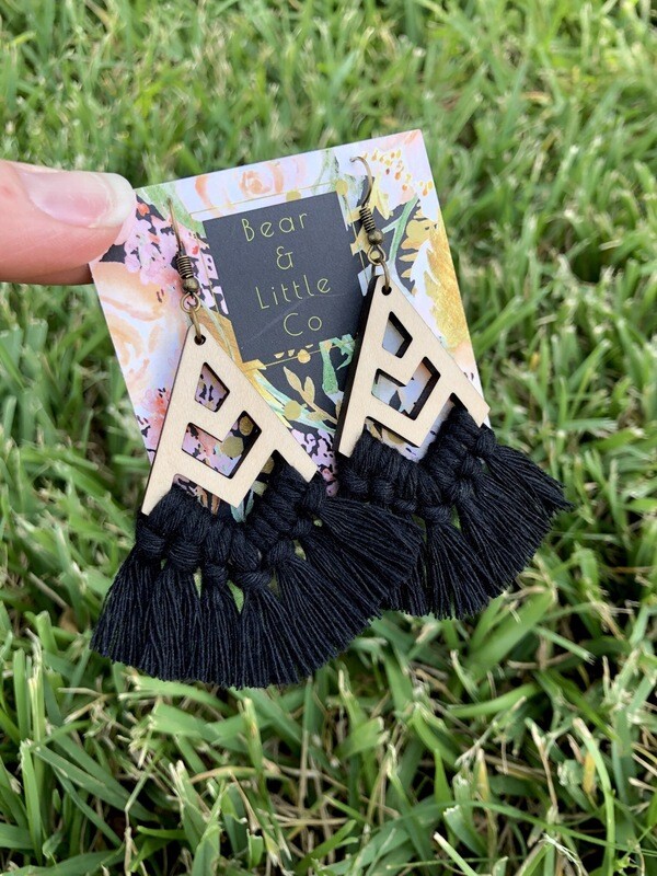 Macrame Earrings (Chevron Black)