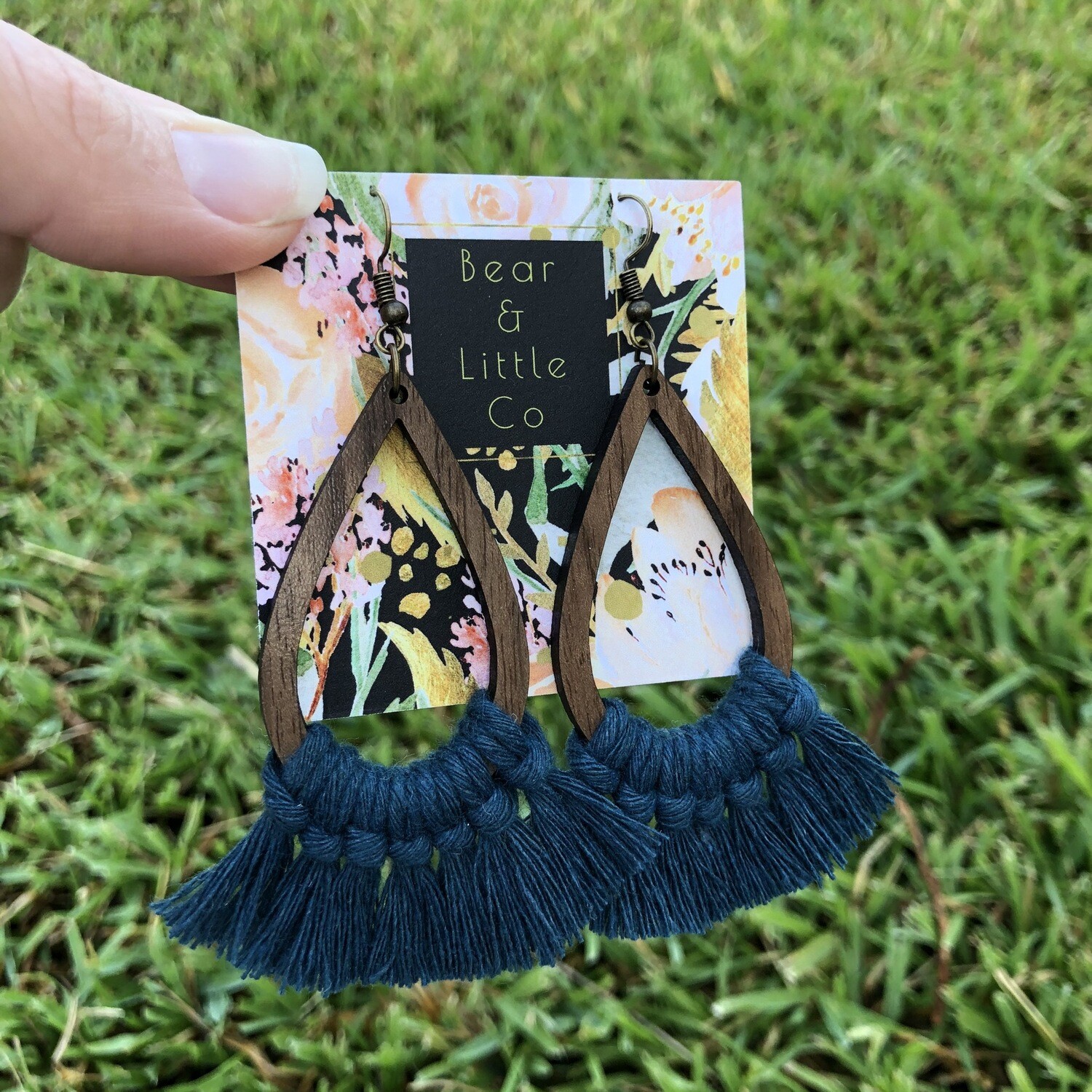 Macrame Earrings (Teardrop Peacock)