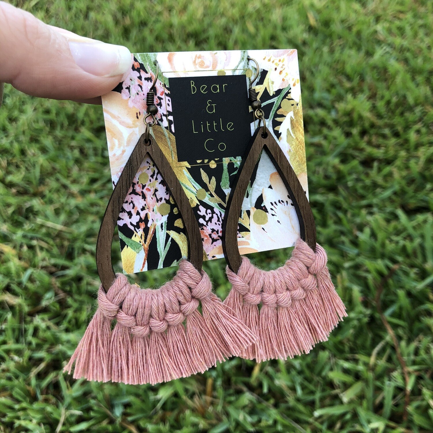 Macrame Earrings (Teardrop Blush)