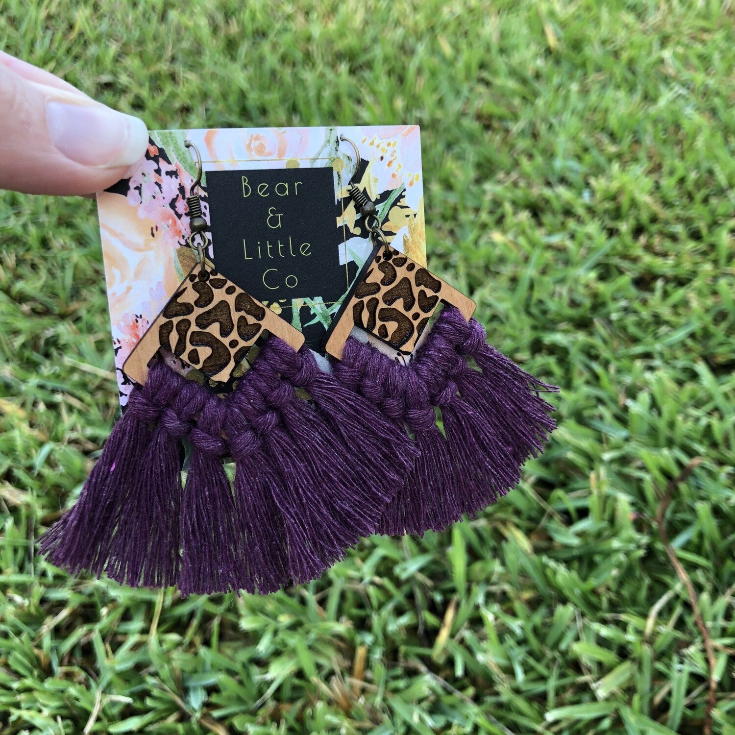 Macrame Earrings (Leopard BlackBerry)