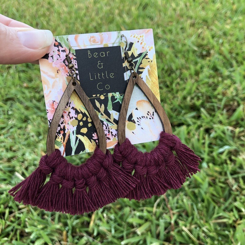 Macrame Earrings (Teardrop Burgundy)