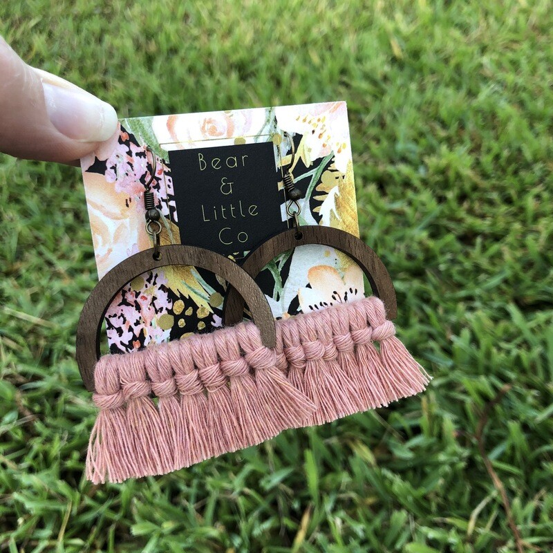Macrame Earrings (Half Circle Blush)