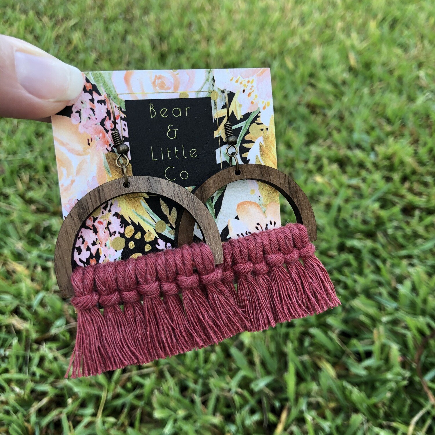 Macrame Earrings (Half Circle Wild Rose)