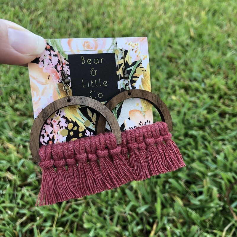 Macrame Earrings (Half Circle Wild Rose)