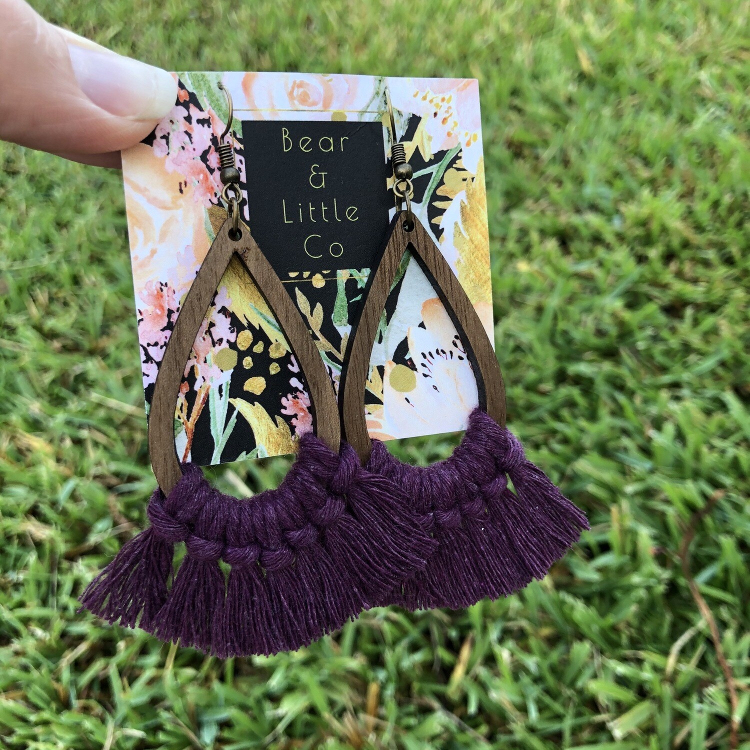 Macrame Earrings (Teardrop Blackberry)