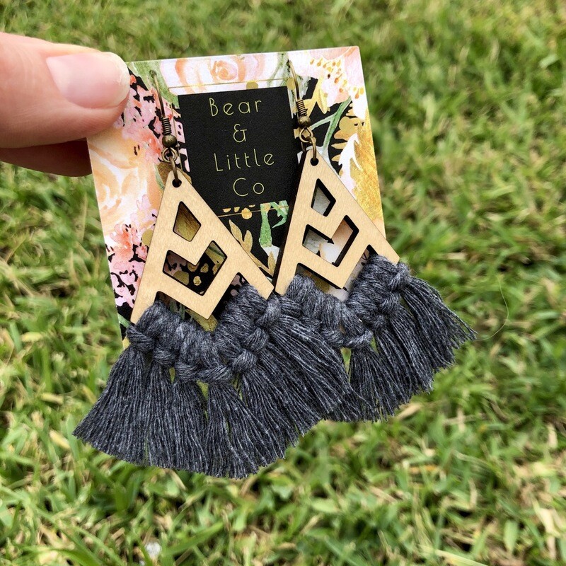 Macrame Earrings (Chevron Charcoal)