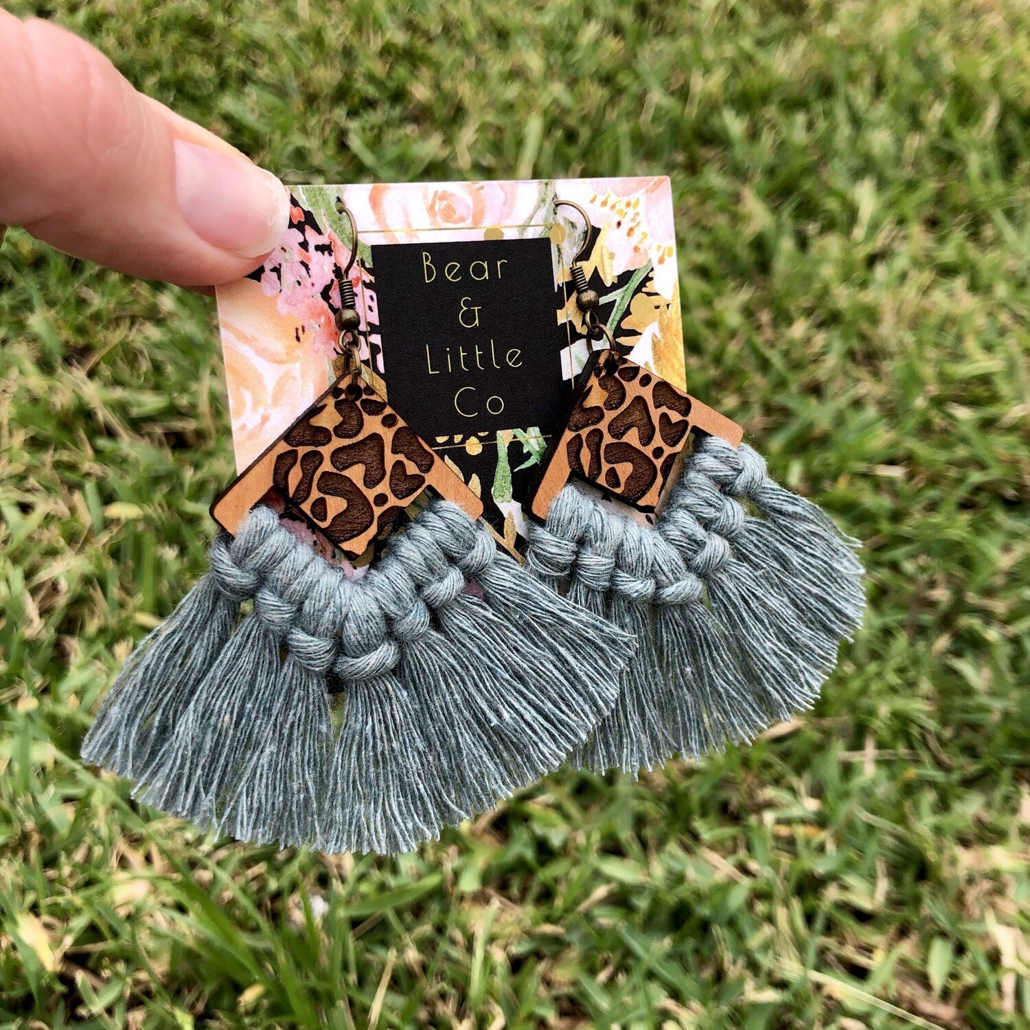 Macrame Earrings (Leopard Laurel)