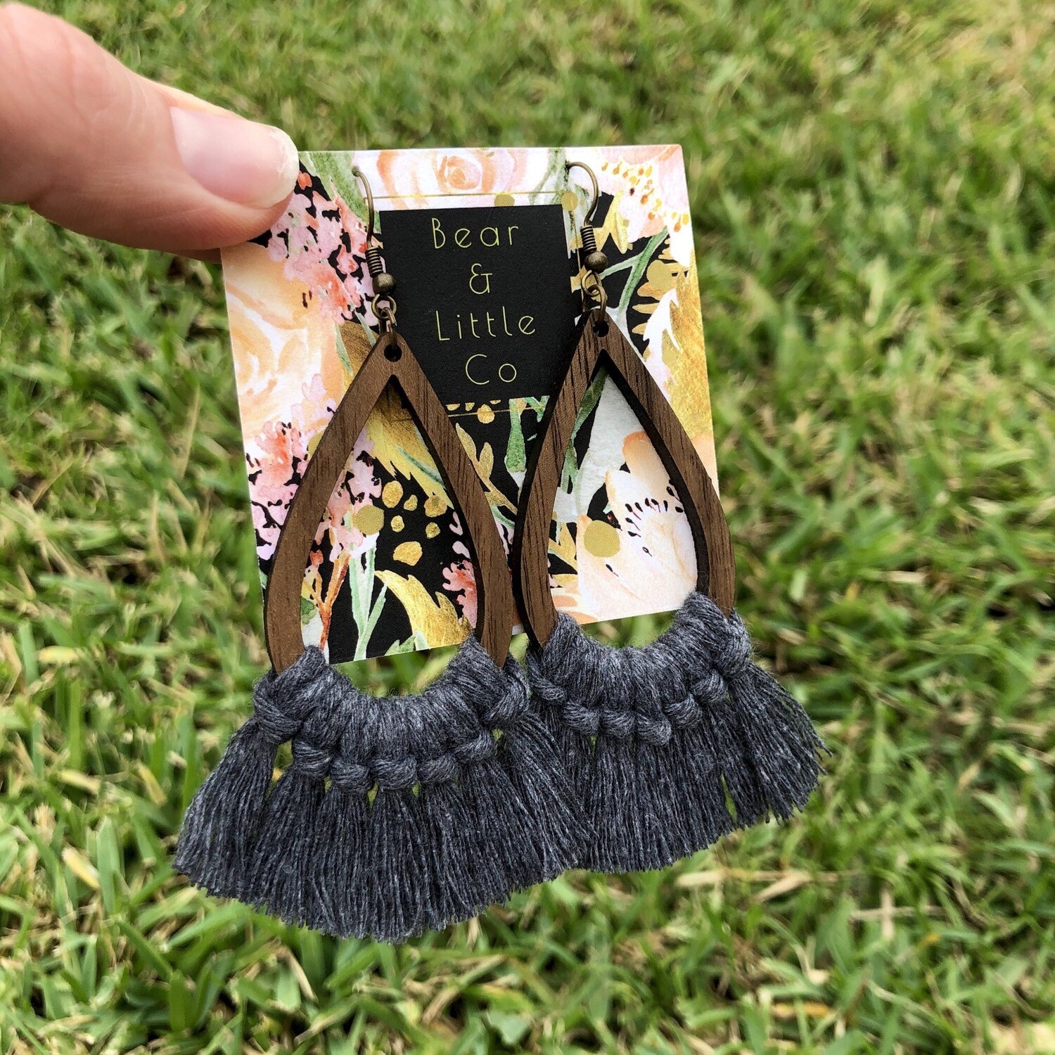 Macrame Earrings (Teardrop Charcoal)