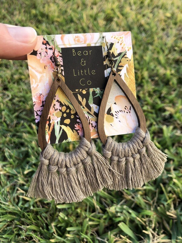 Macrame Earrings (Teardrop Coffee)
