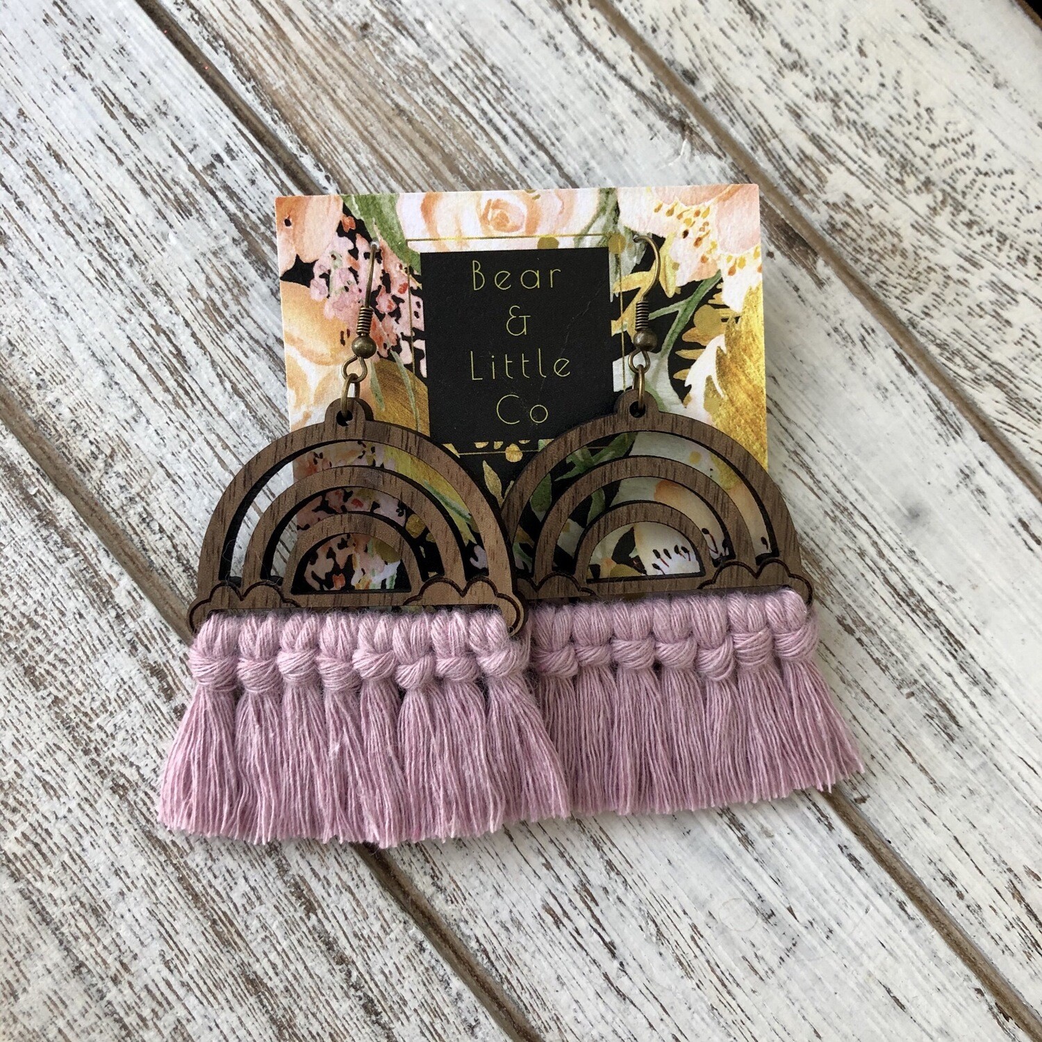 Macrame Earrings (Rainbow Dusty Pink)