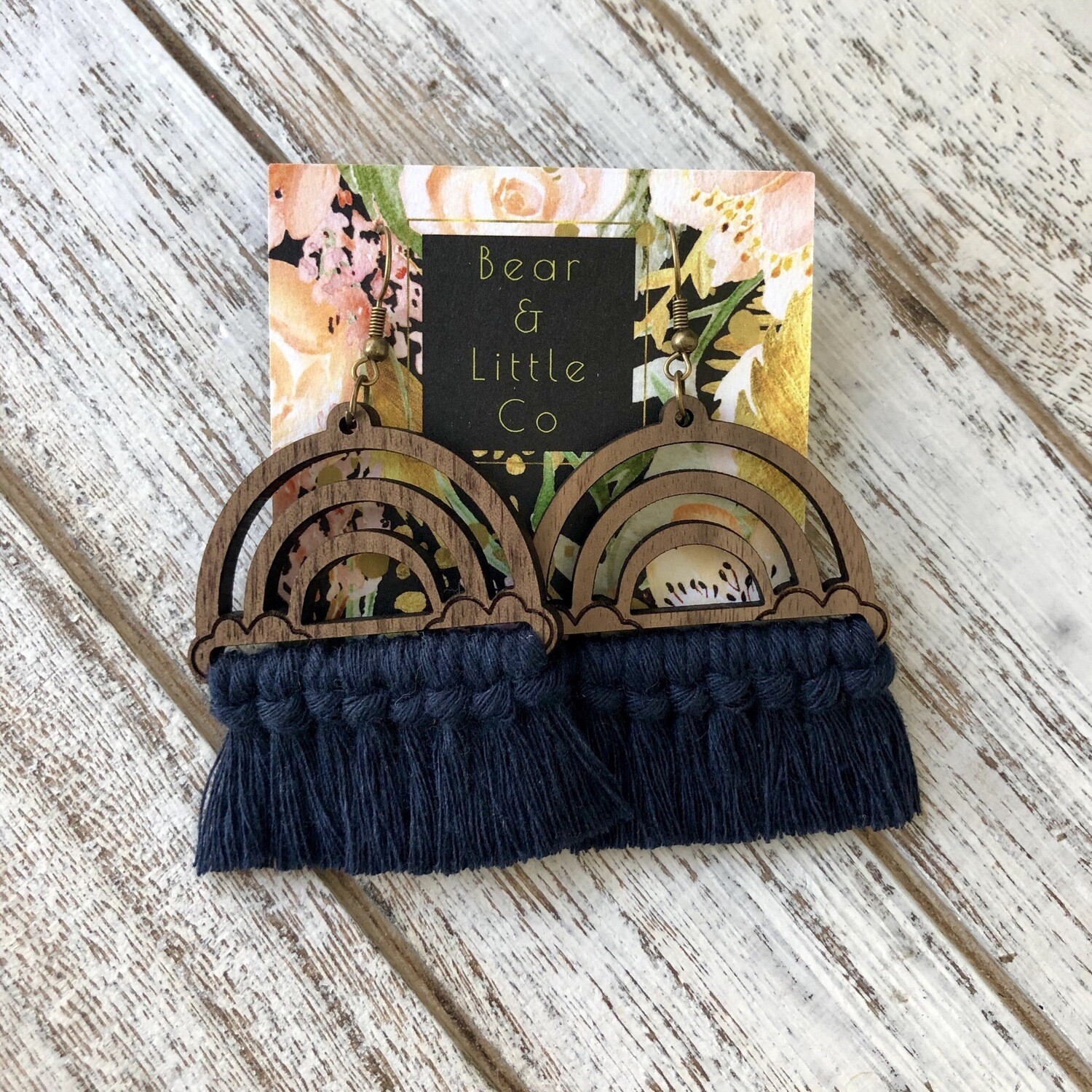 Macrame Earrings (Rainbow Navy)