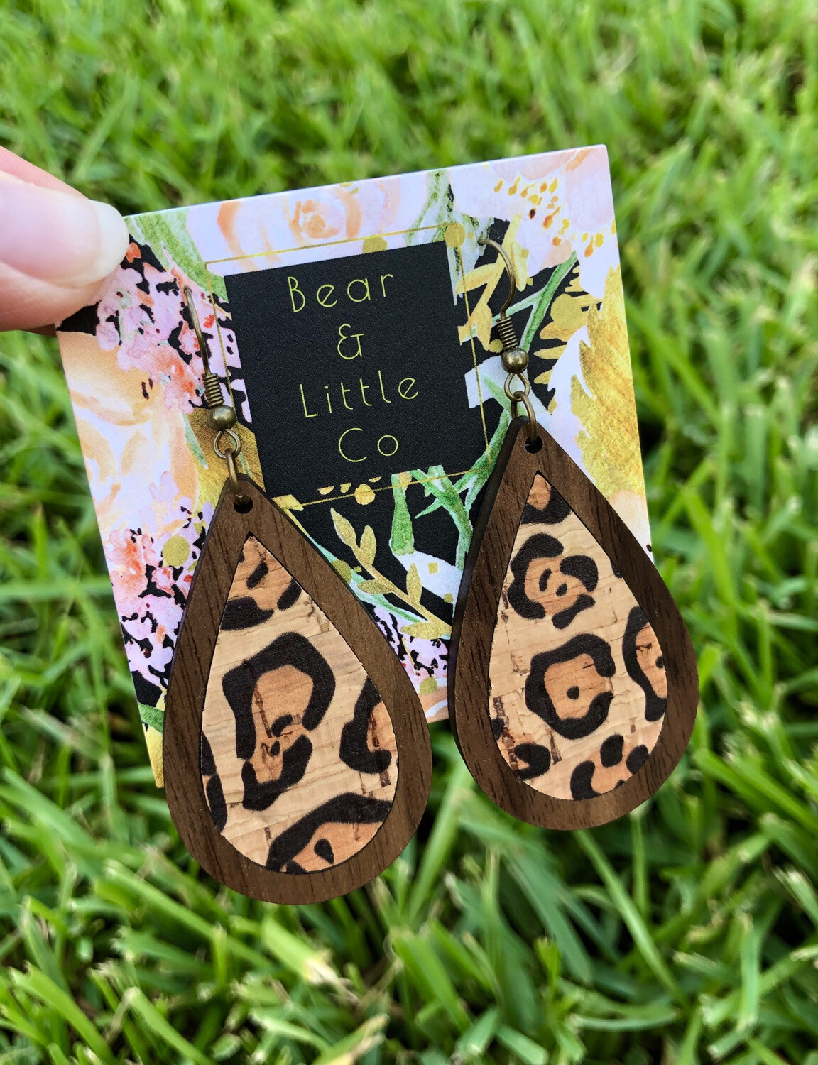 Teardrop Wood Earrings (Leopard)