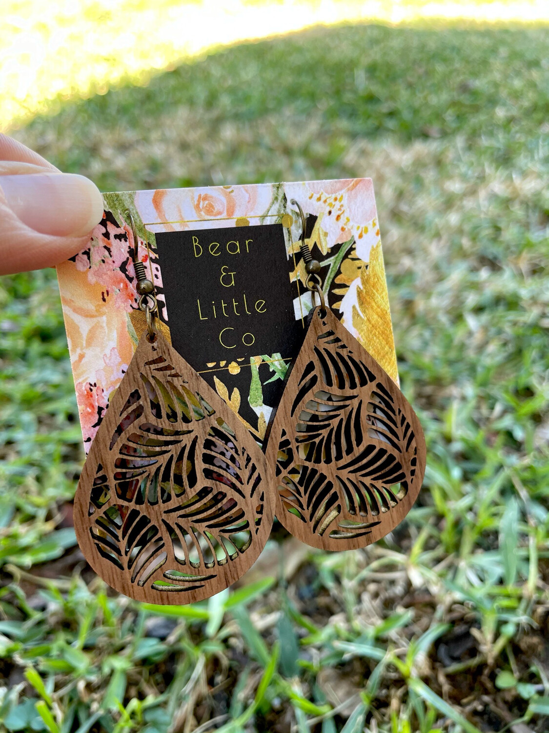 Palm Leaf Earrings (Walnut Wood)