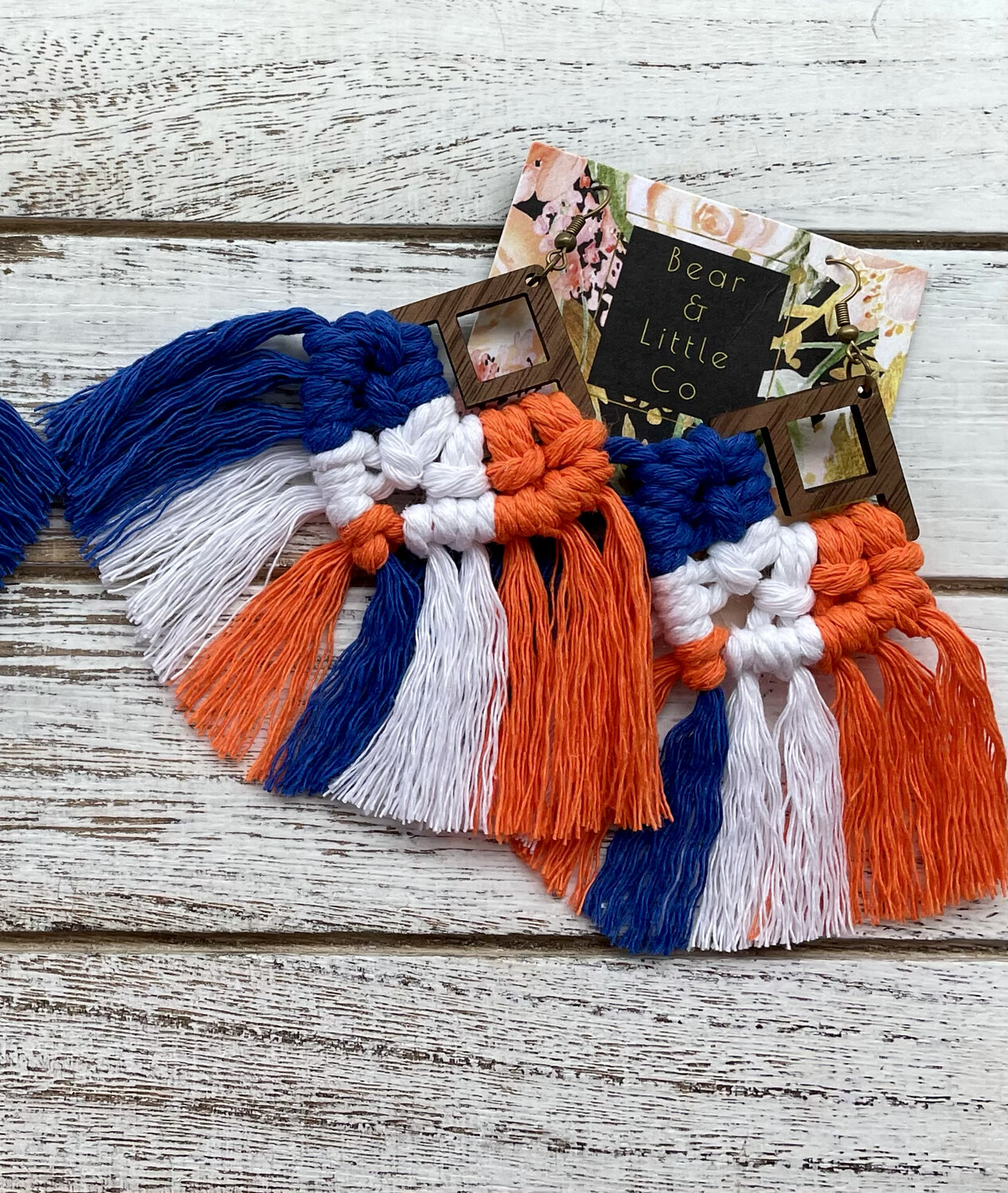 Macrame Earrings (Orange, Blue, White)