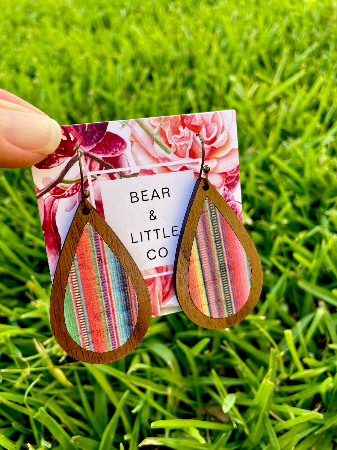 Teardrop Wood Earrings (Serape Cork)