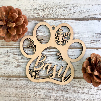 Personalized Paw Ornament (Light Wood)