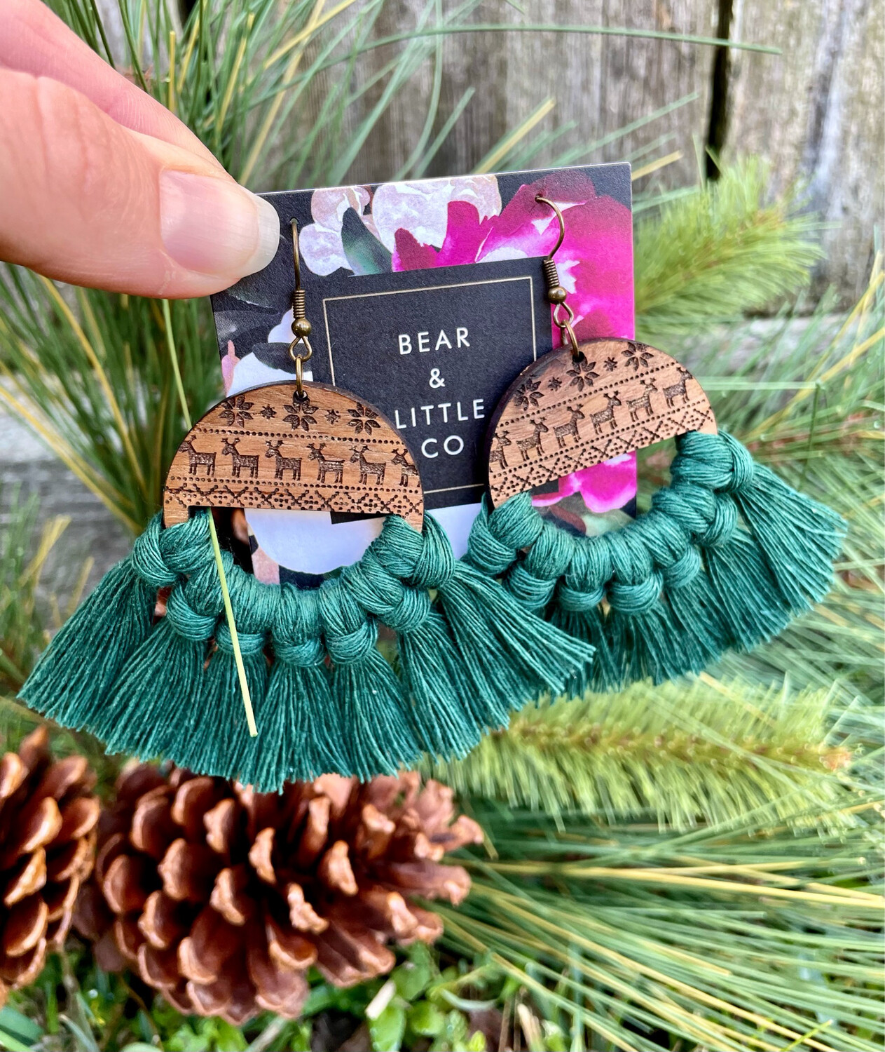 Macrame Earrings (Christmas Sweater Reindeer Forest)