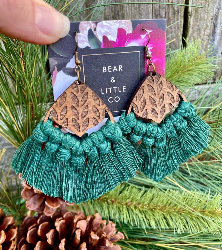 Macrame Earrings (Cable Knit Sweater Forest)