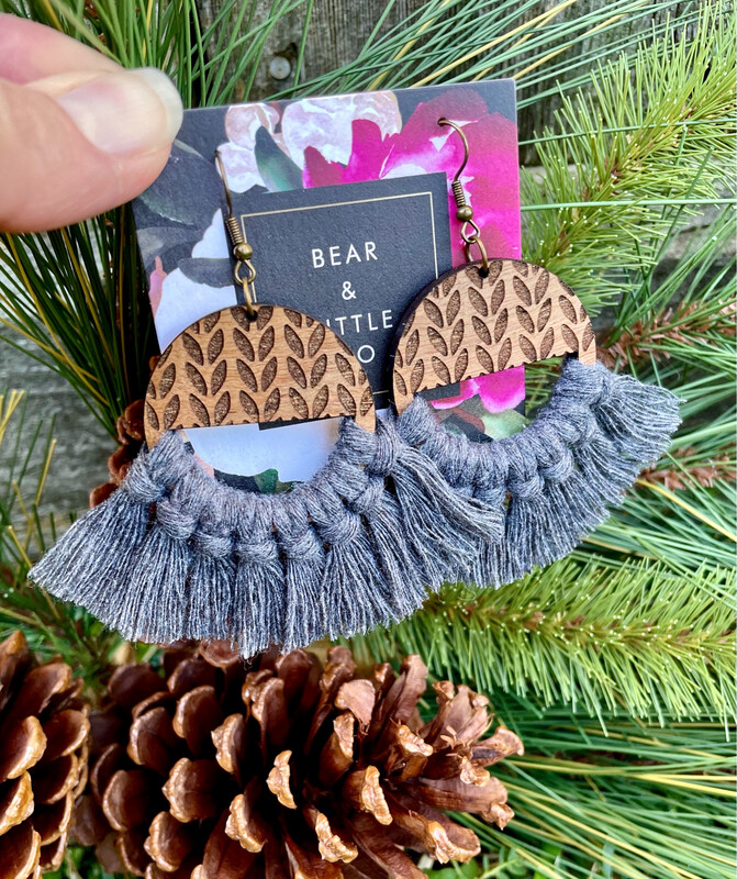 Macrame Earrings (cable Knit Sweater Grey)