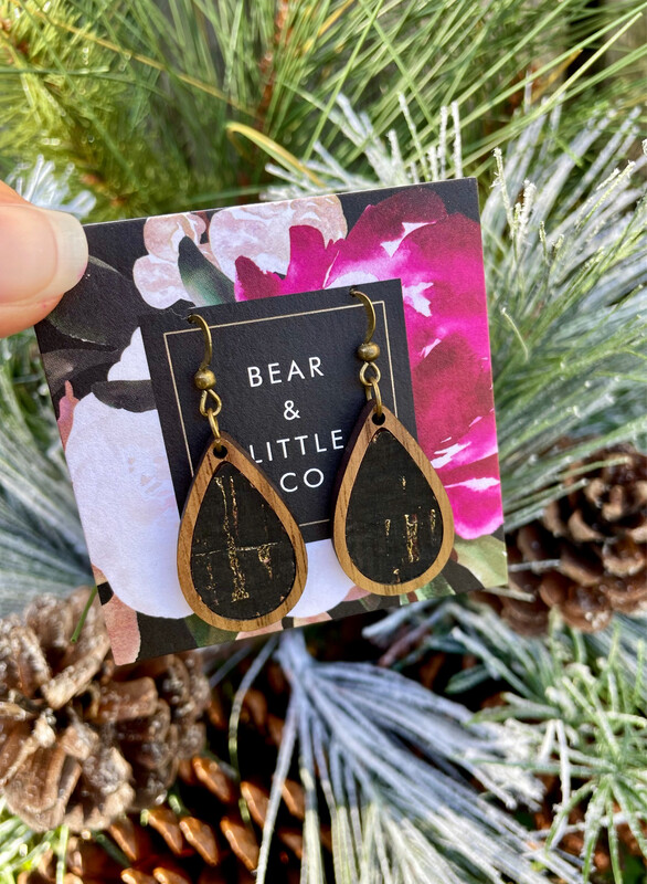 Teardrop Wood Mini Earrings (Black/Gold)