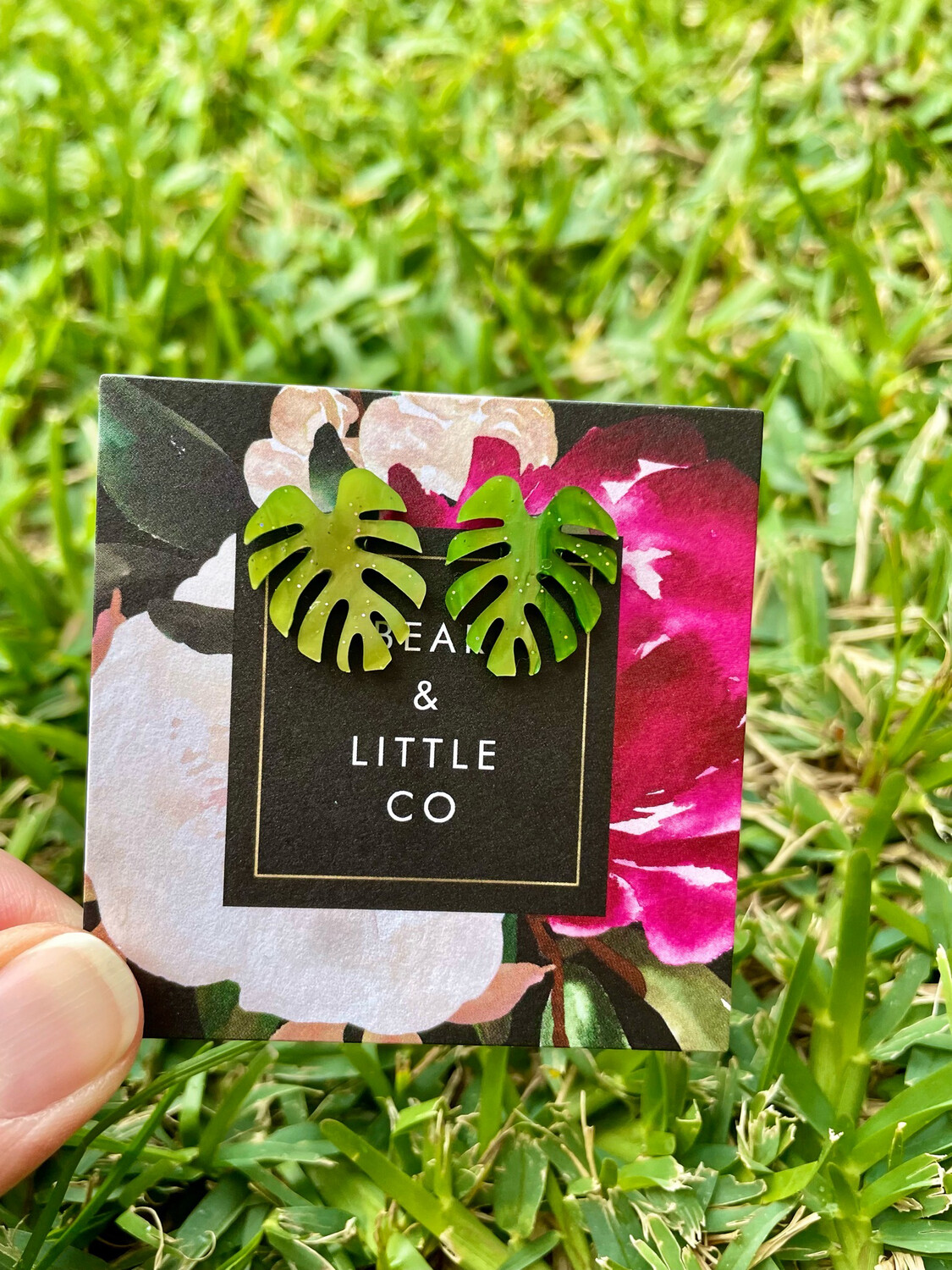 Monstera Studs (Green Acrylic)