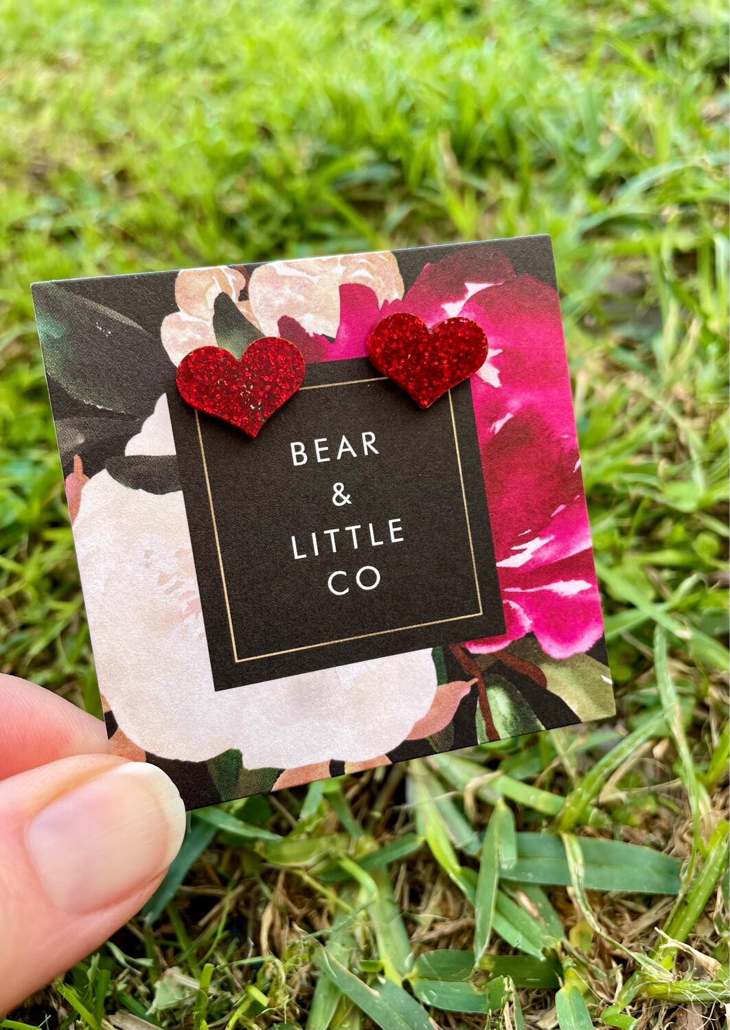 Heart Studs (Red Glitter)