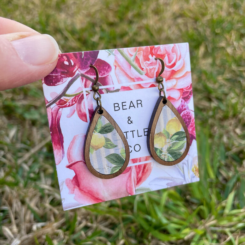 Teardrop Wood Mini Earrings (Lemons)