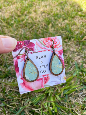 Teardrop Wood Mini Earrings (Tiffany Birds)