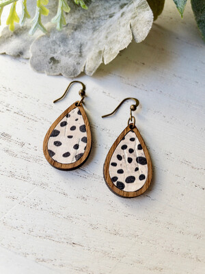Teardrop Wood Mini Earrings (Dalmatian)