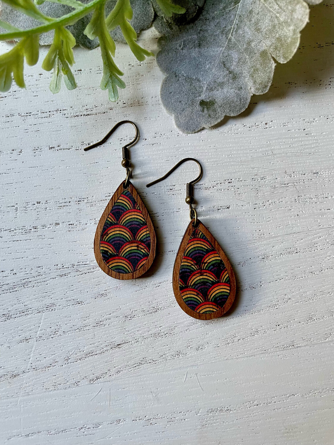 Teardrop Wood Mini Earrings (Vintage Rainbow)