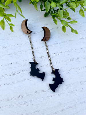 Moon And Bat Earrings