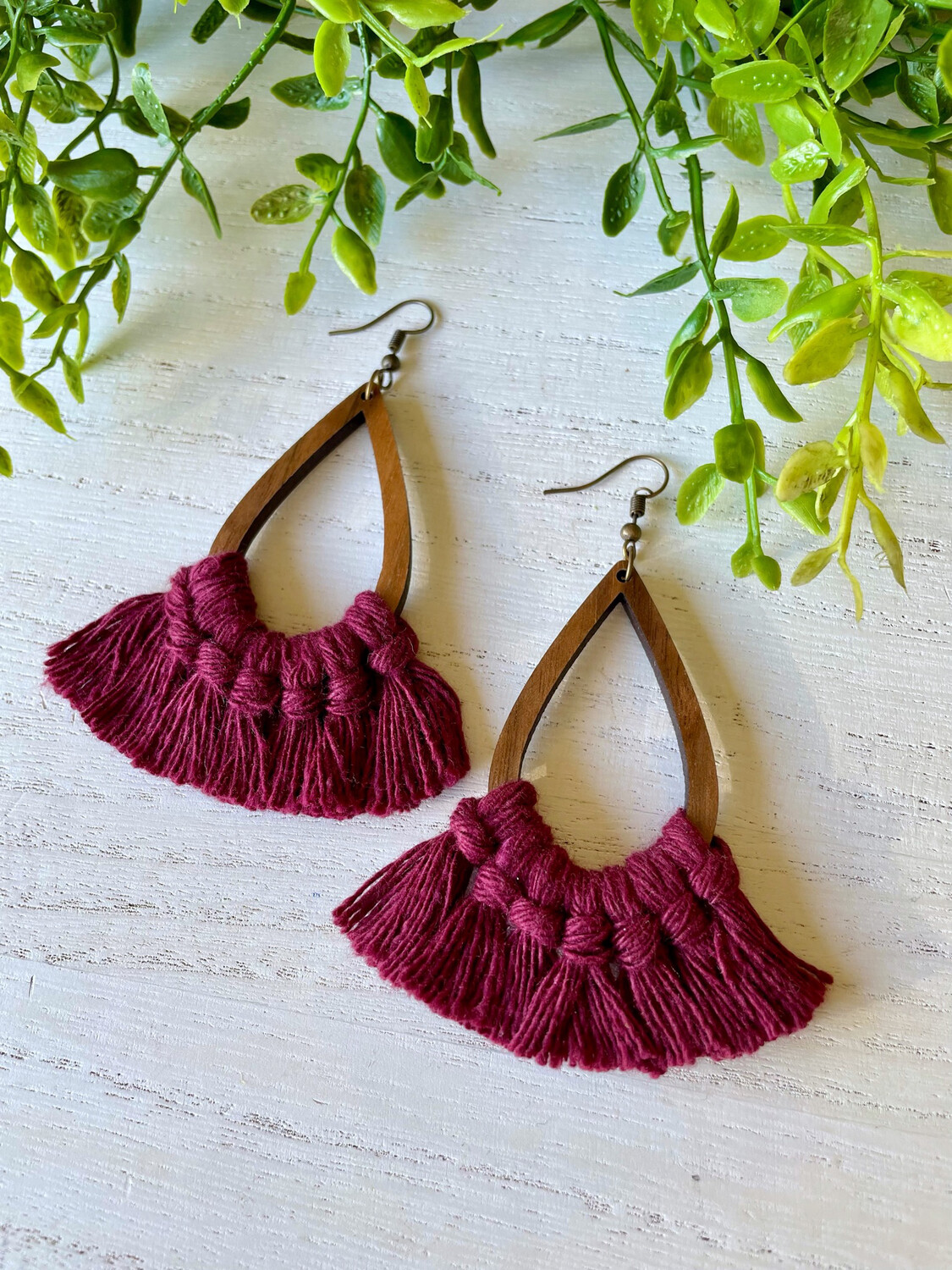 Macrame Earrings (Teardrop Burgundy)