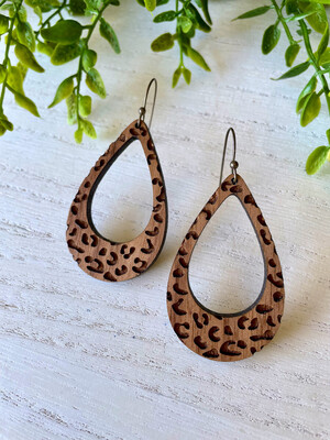 Leopard Teardrop Earrings (Walnut Wood)