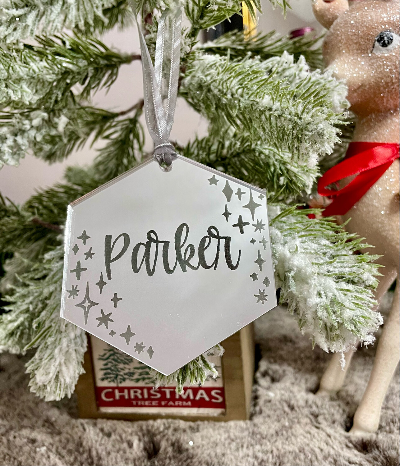 Personalized Hexagon Ornament (Mirrored Acrylic)