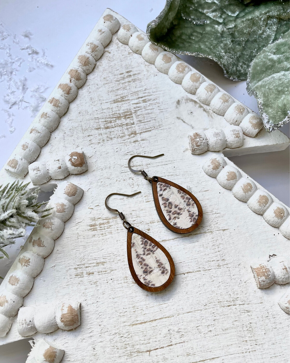 Teardrop Wood Mini Earrings (Leopard Trees)