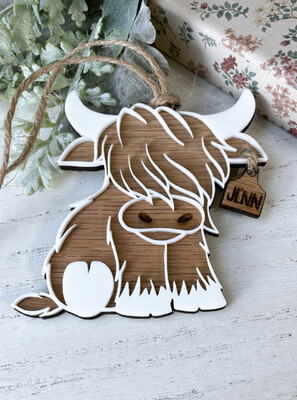 Personalized Highland Cow Ornament (Wood &amp; Acrylic)