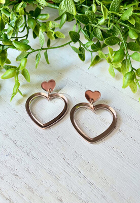 Double Heart Earrings (Rose Gold Mirrored Acrylic)