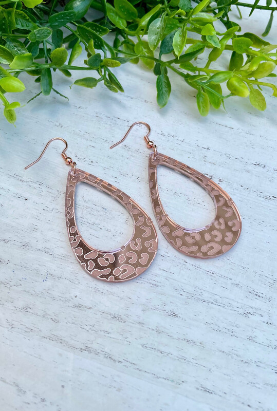 Leopard Teardrop Earrings (Mirrored Acrylic)