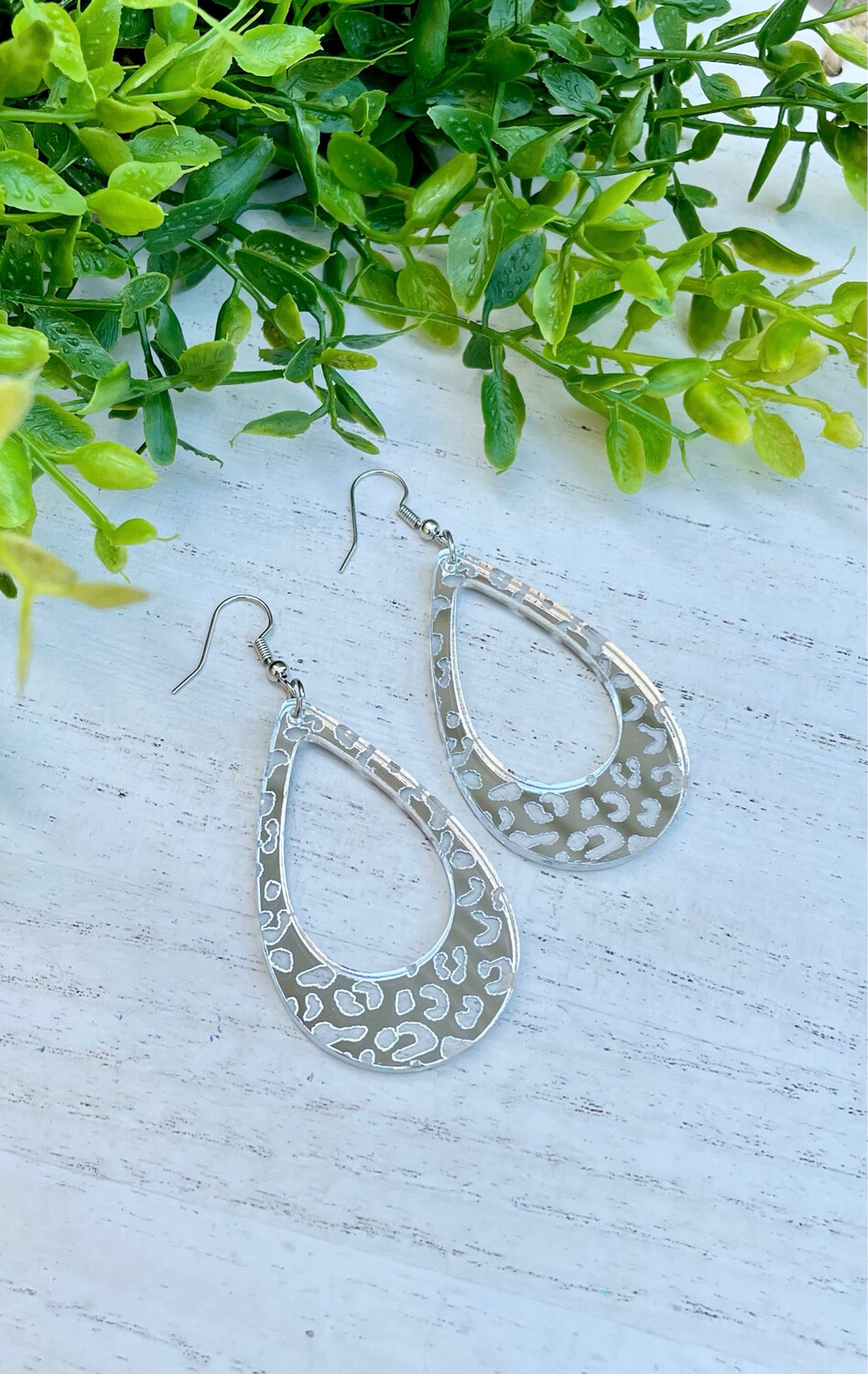 Leopard Teardrop Earrings (Mirrored Acrylic)