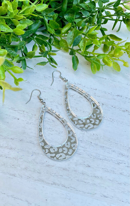 Leopard Teardrop Earrings (Mirrored Acrylic)