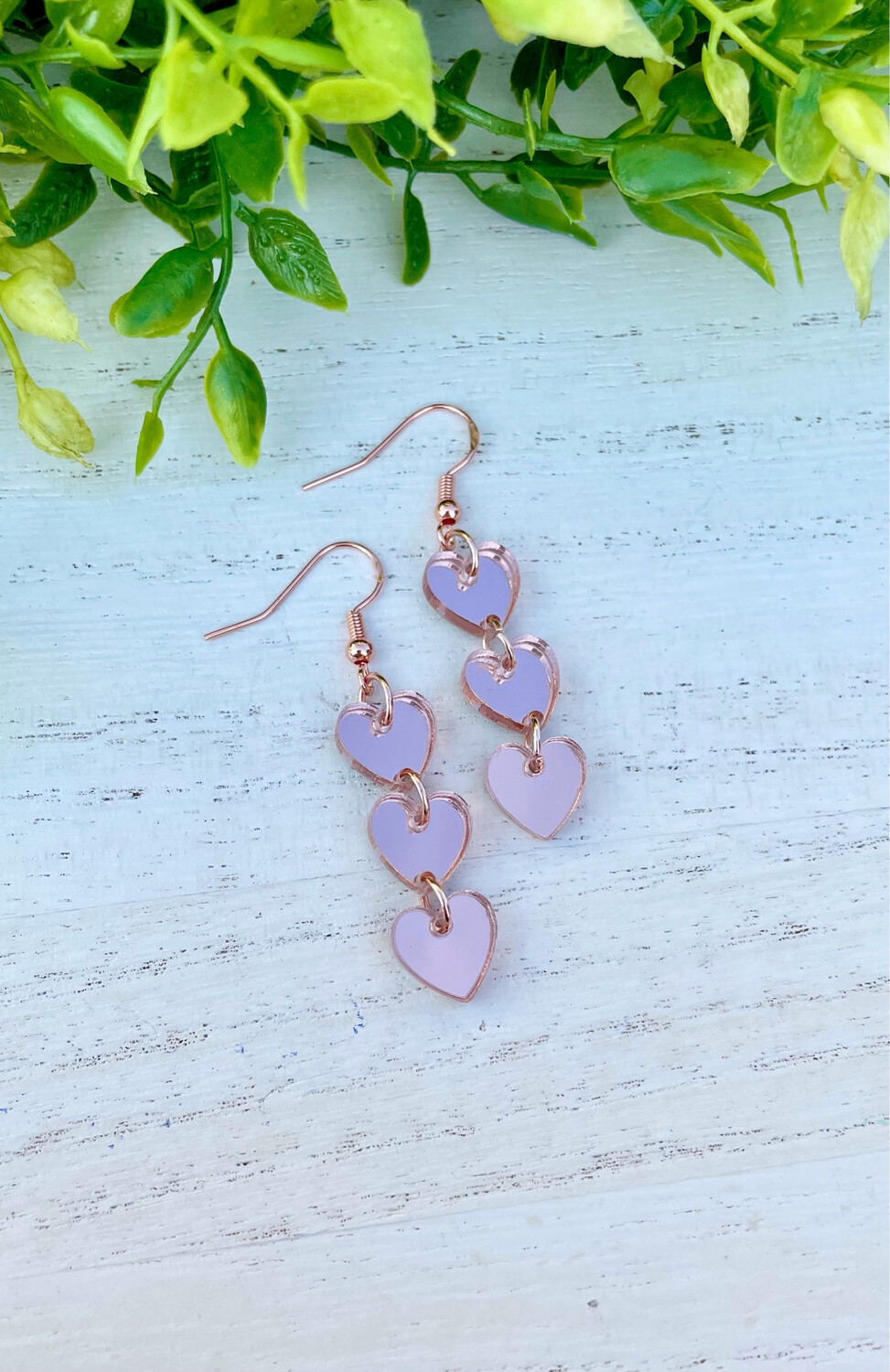 Triple Heart Dangles (Mirrored Rose Gold)