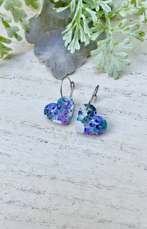 Heart Dangles (Violet Floral)