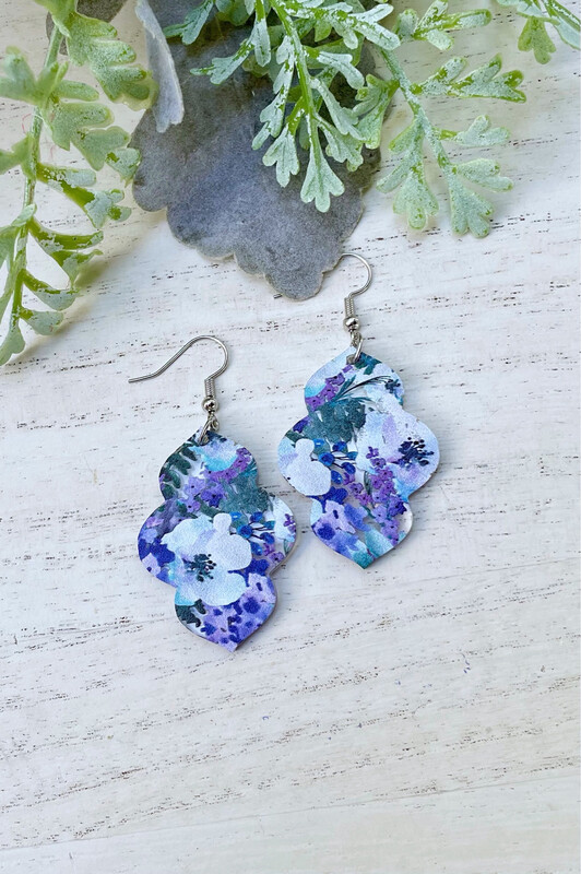 Vintage Wave Earrings (Solid Violet Floral)