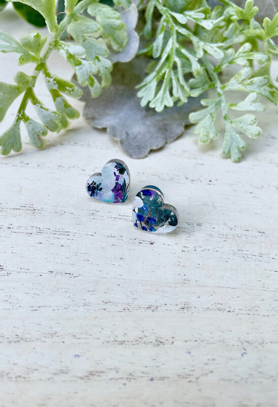 Heart Studs (Violet Floral)