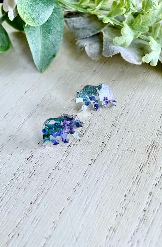 Bear Studs (Violet Floral)