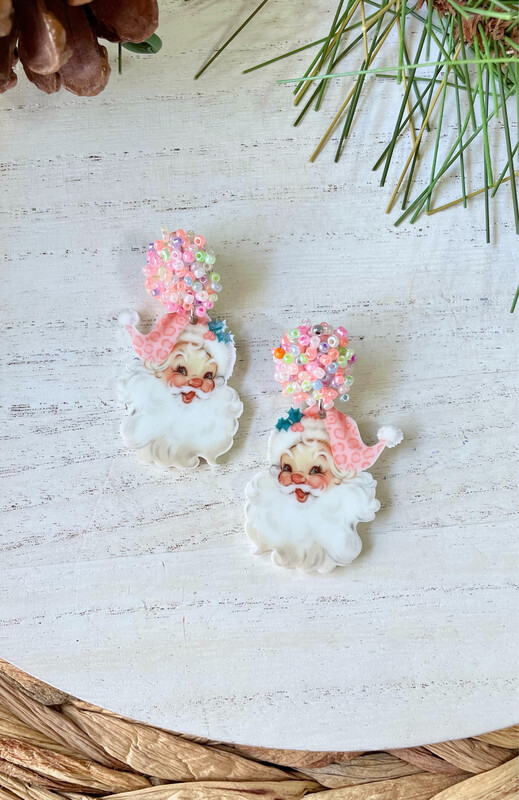 Pink Santa Seed Bead Earrings
