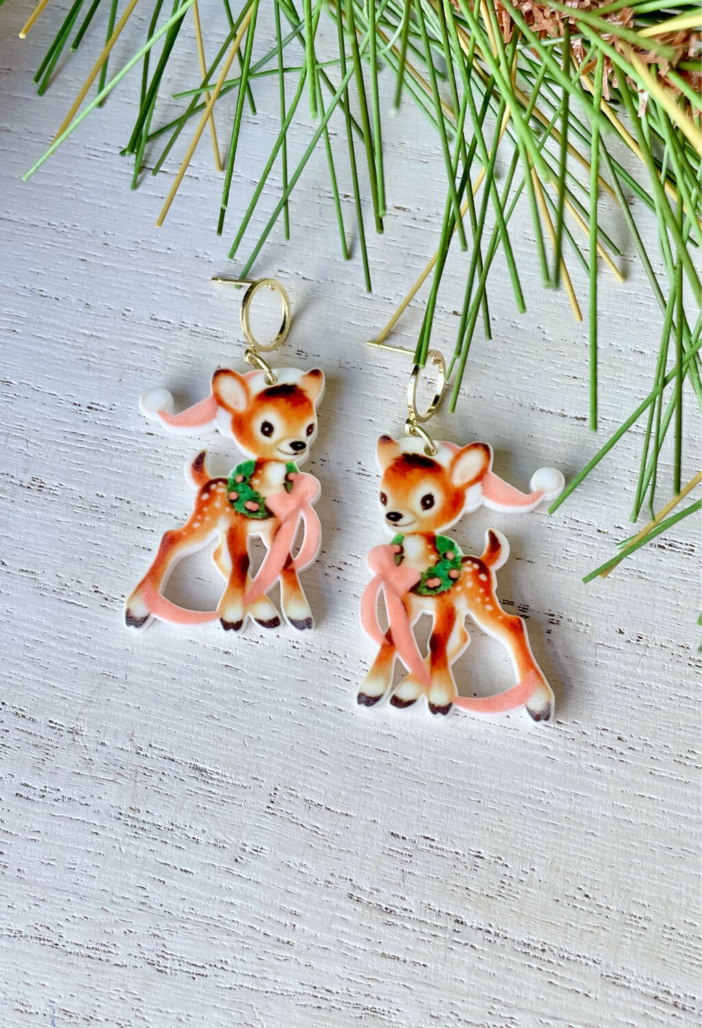 Vintage Reindeer Pink Hat Earrings
