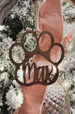 Personalized Paw Ornament (Dark Wood)